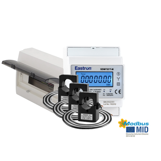 Bundle: SDM72CT-M & 3X T24/T36 Split Core Current Transformers & Din Rail Enclosure