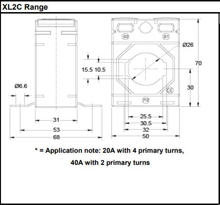 XL2C Single Phase CT 80-600A Primary Input/ 5A Secondary Output
