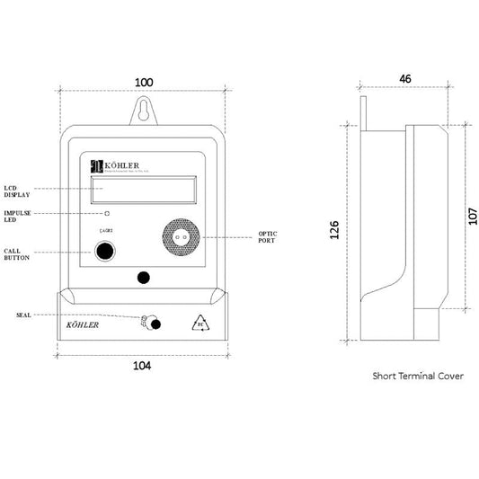 AnyMeters.co.uk Kholer AEL MF1.11 Single Phase Wall Mounted Meter Dimensions